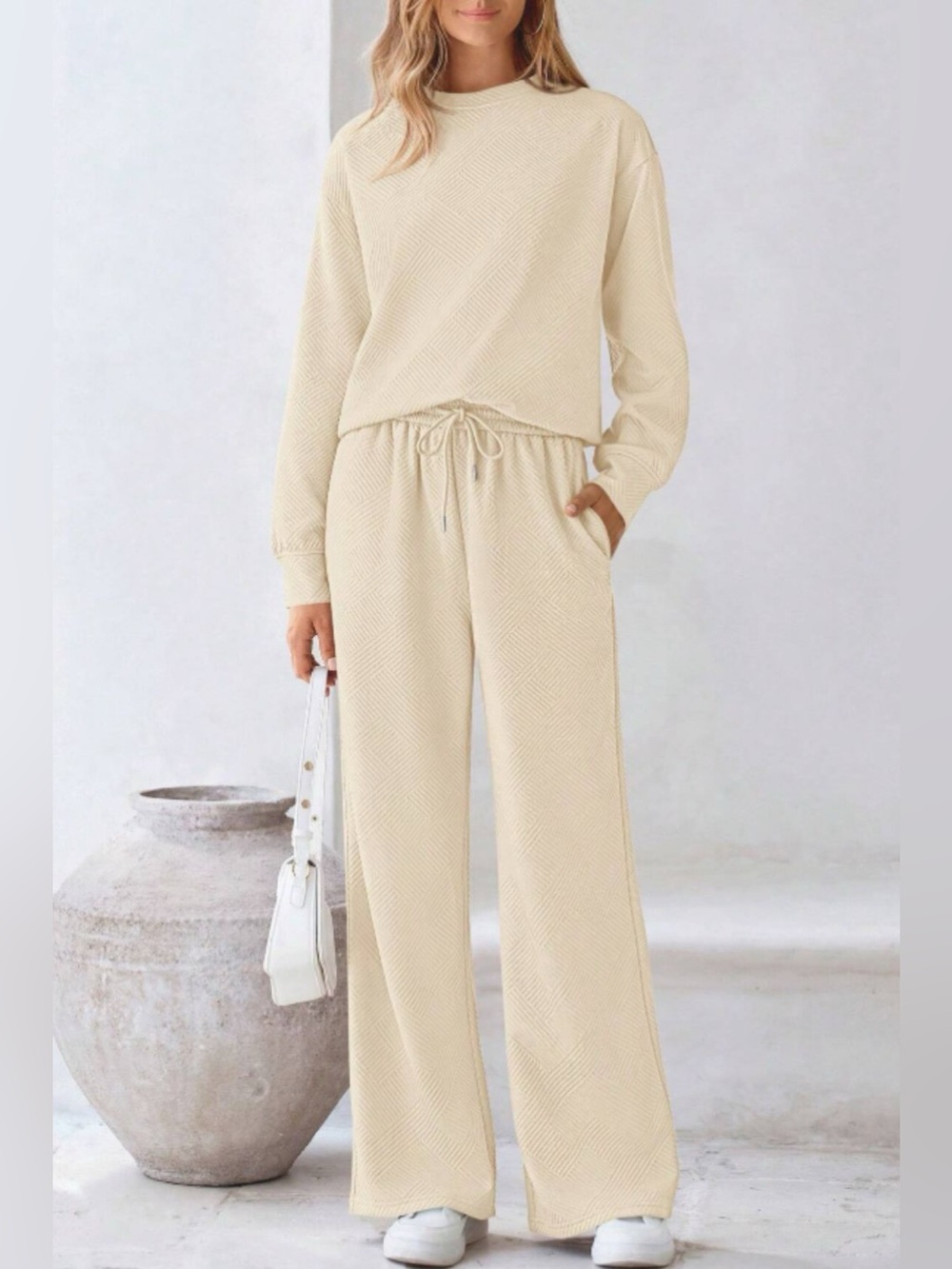 Round Neck Long Sleeve Top and Pants Set